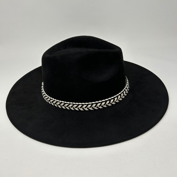 Black Wide Brim Fedora Cowboy Hat Women's Medium Large Black - Picture 2 of 9